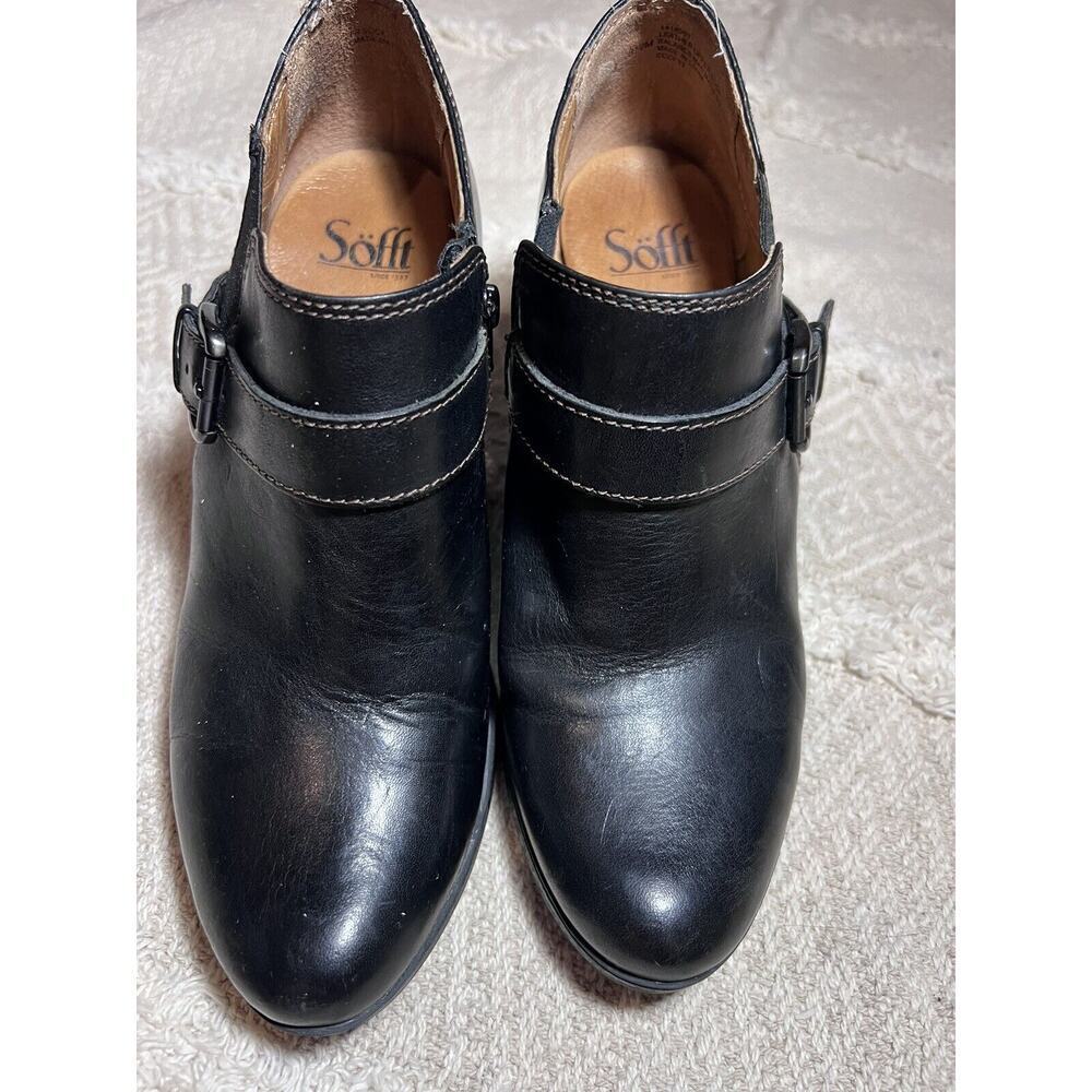 Sofft Size 8.5 M NELL Black Leather Ankle Boots Women Shoes Buckle Zipper Heels - Picture 2 of 8
